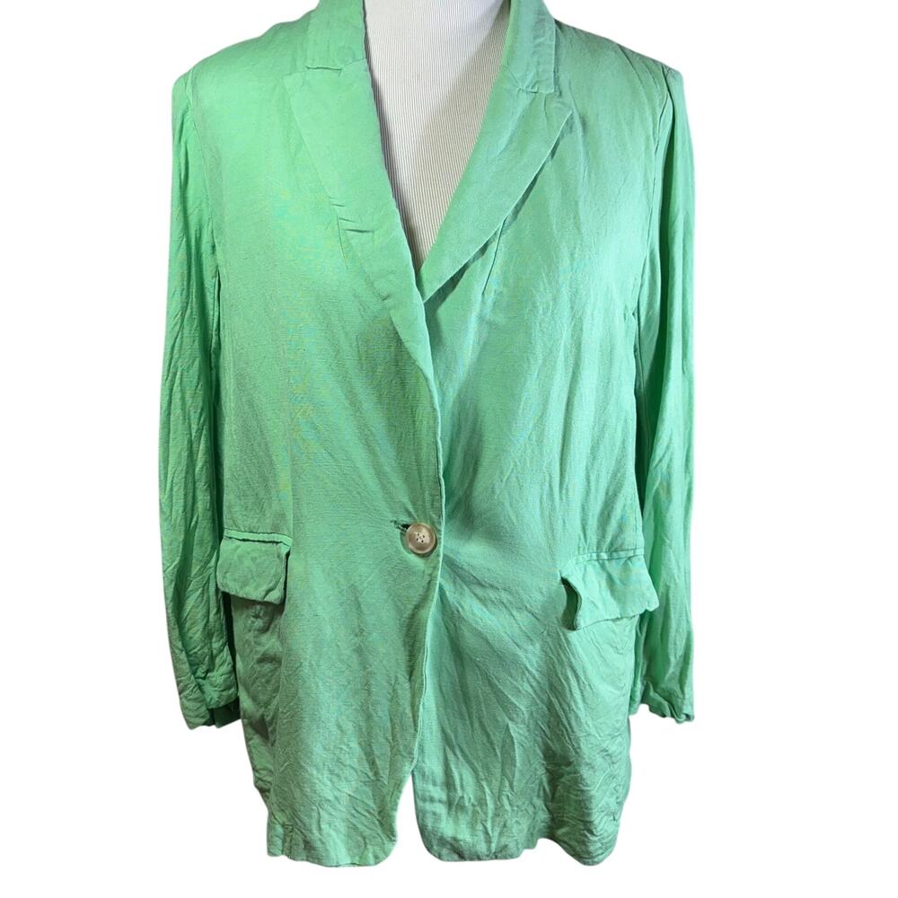 Loft Green Single Button Lightweight Linen Blend Blazer Women's Size Medium M